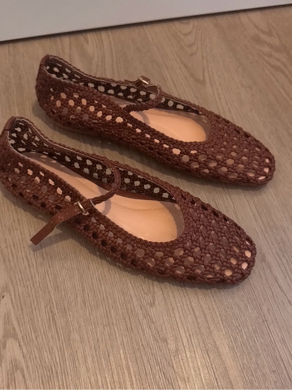 Brown Woven Mary Jane Flats - Women's Casual Ballet Shoes - Picture 3 of 4